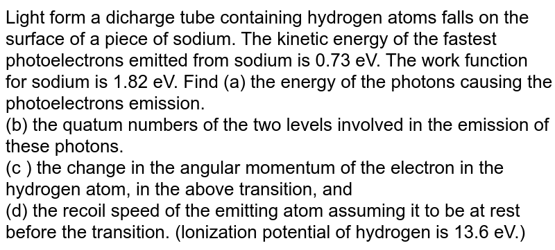 Light Form The Discharge Tube Containing Hydrogen Atom Falls On T