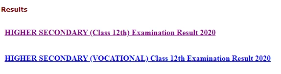 Class 12th Examination Result 2020