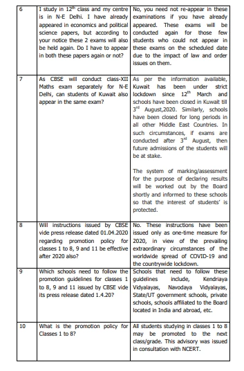 FAQs Related to CBSE class 12 and 10 board exams 2020