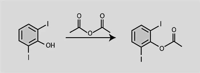 diiodophenol reacts with acid anhydride to form ester
