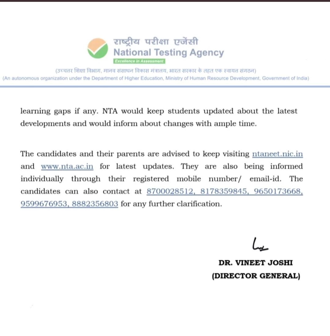 Official NTA Notification on NEET 2020 (UG) Exam Date Postponement