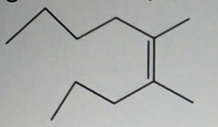 The IUPAC name of the
given compound is
  
 
 
a. 4,5-Dimethyl-1-non-ene  
b. 4,5-Dimethyl-non-4-ene  
c. 3,4-Dimethyl-5-non-ene  
d. 2,3-Dipropyl-2-butene