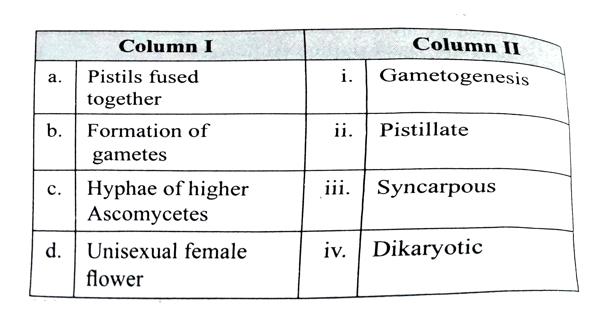 Match the Column I and Column II and select the correct option using the codes given below
