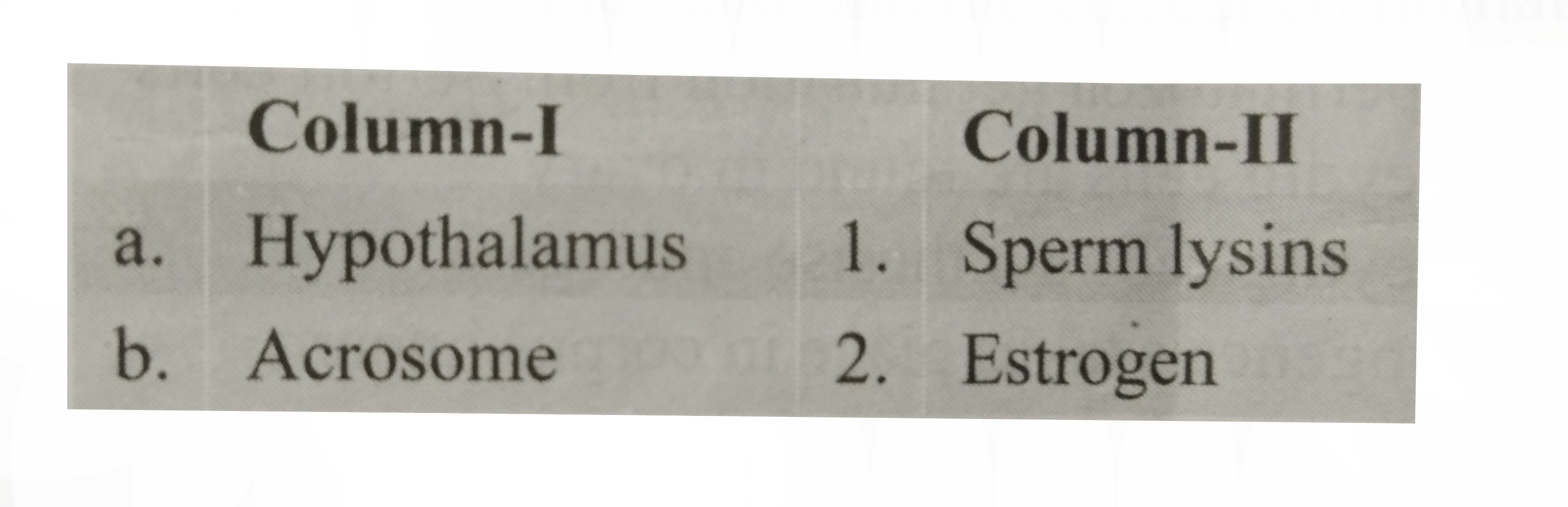 Match the columns and find the correct combination: