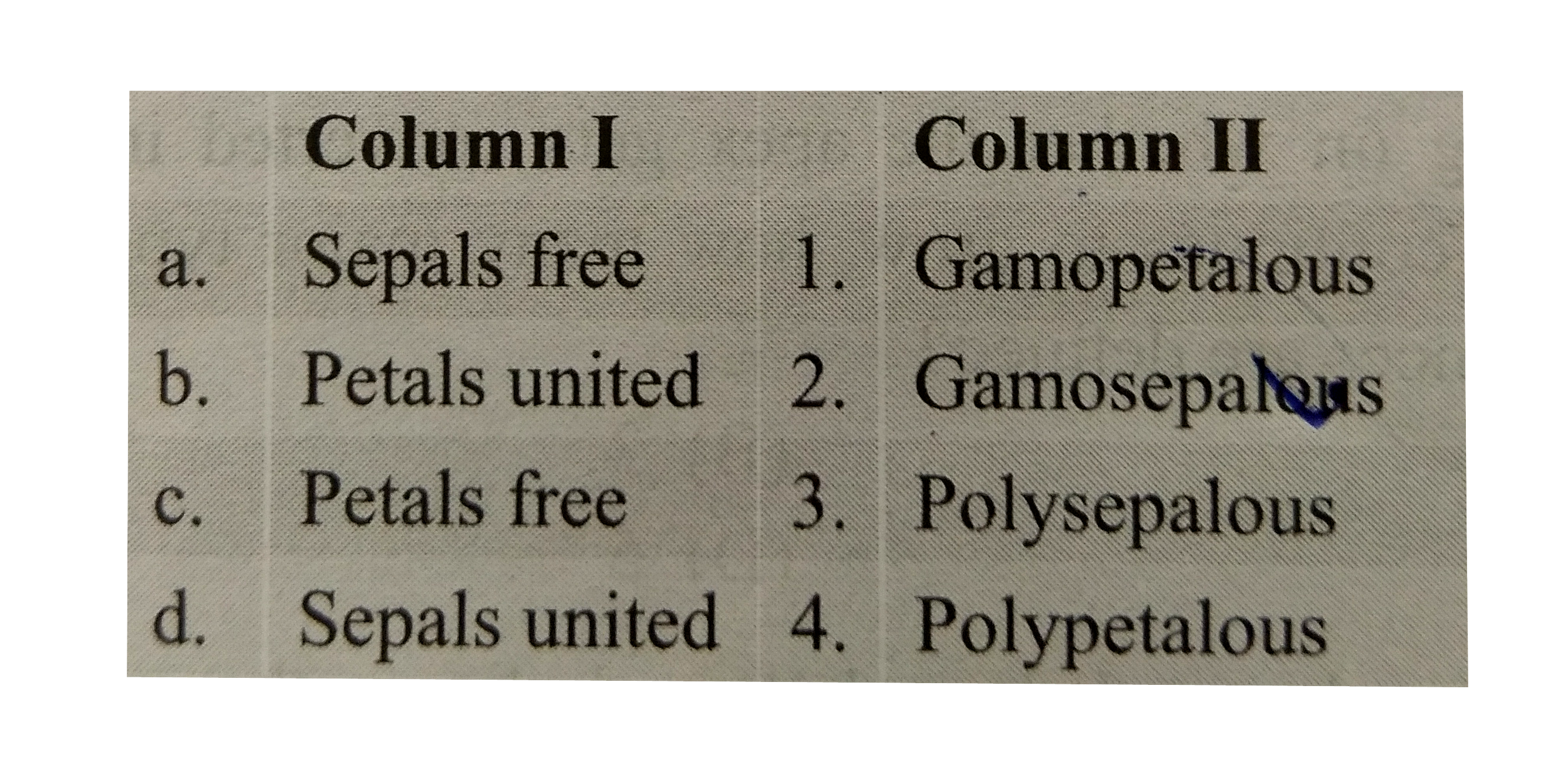 Match the columns I and II choose the correct combination from the options given