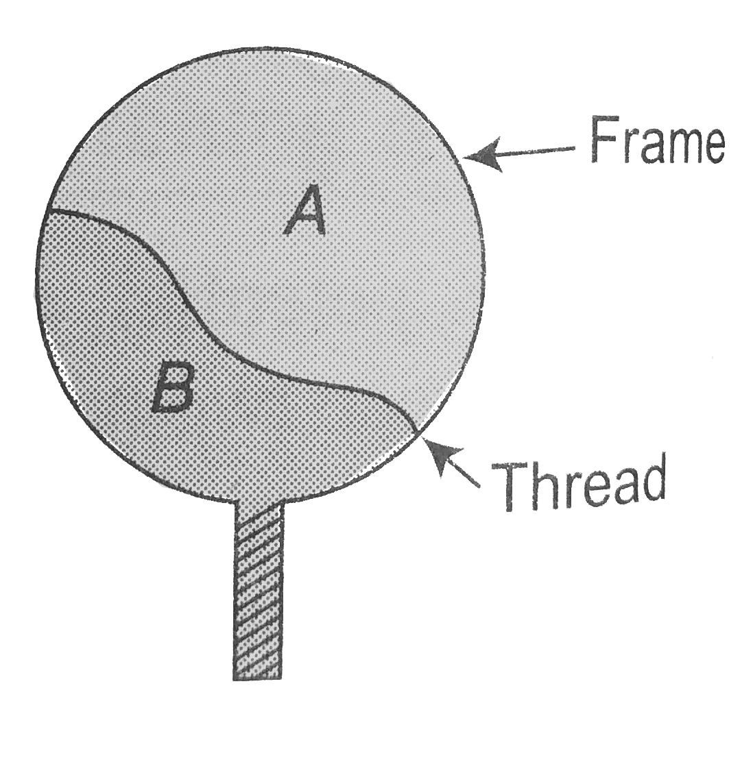 A thread is tied slightly loose to a wire frame as in figure and the frame is dipped into a soap solution and taken out . The frame is comletely covered with the film. When the portion A puntured with a pin The thread.