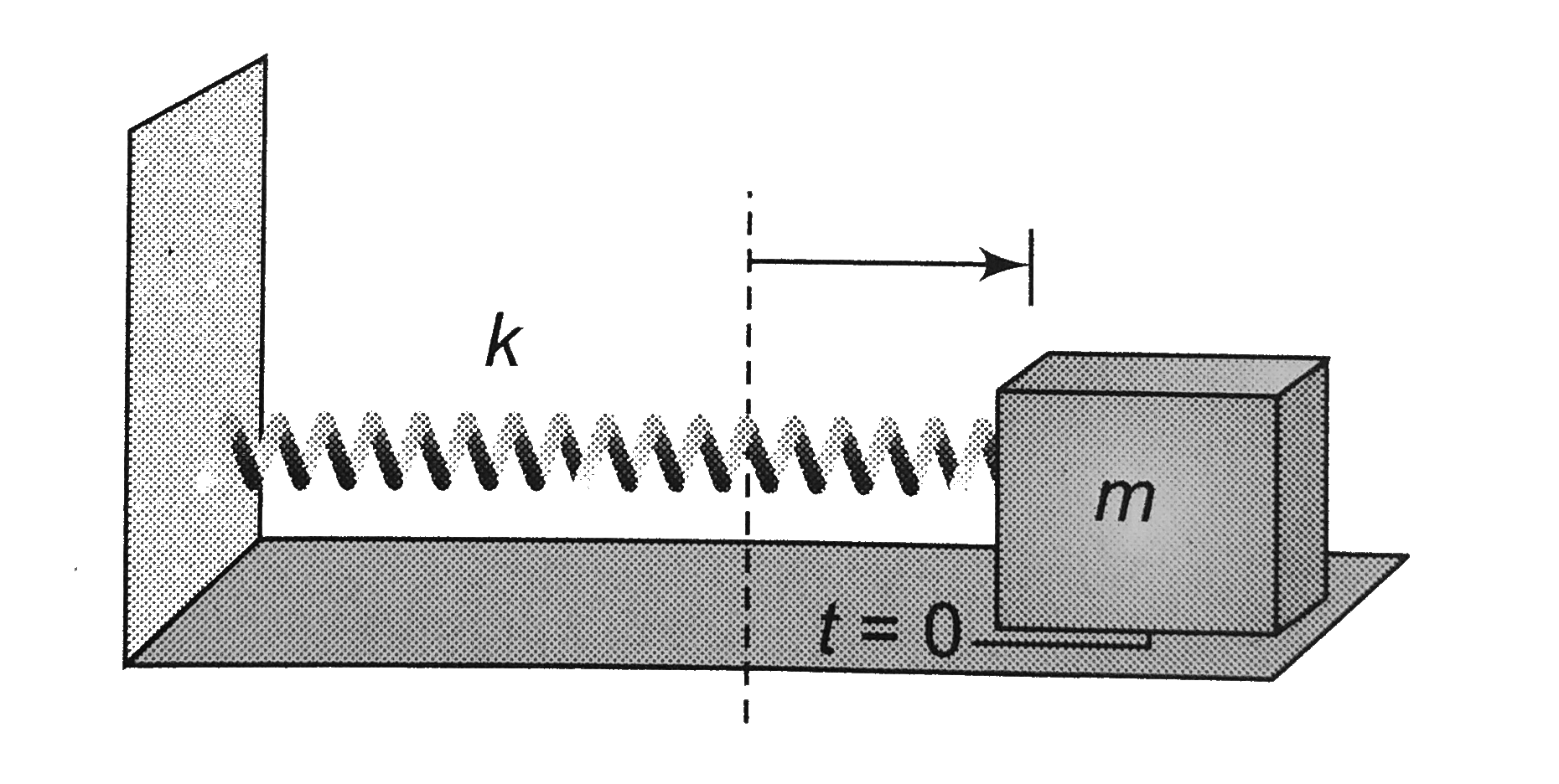 In a horizontal spring - mass system mass m is released after  being displaced towards right by some distance t = 0 on a friction-less surface. The phase angle of motion in radian when it is first time passing through equilibrium position is equal to