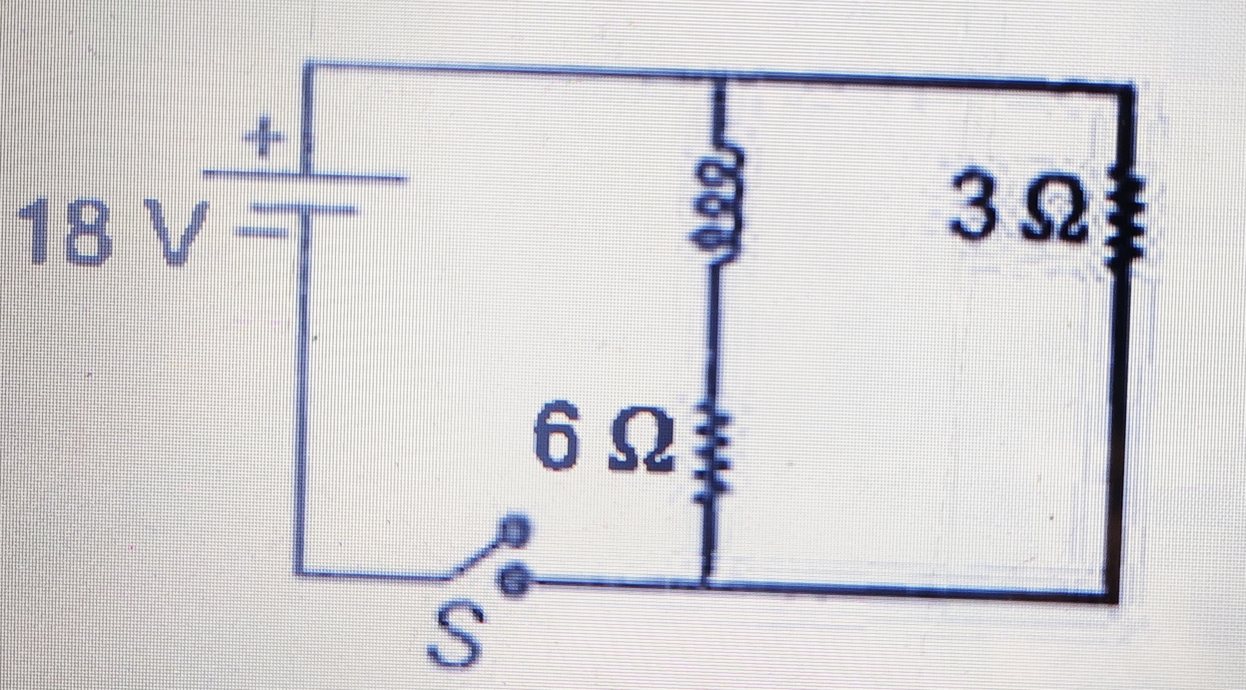 In the following circuit the value of current i through the battery just after switch S is closed is