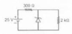 In the circuit below ,the breakdown voltage of zener diode is 10v. The current through diode would be
