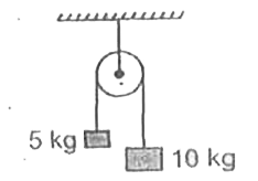Two masses as shown are suspended from a massless pulley. Calculate the acceleration of the 10 kg mass when masses  are left free