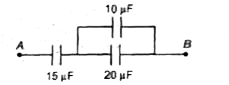 In the  arrangement shown find the equivalent capacitance between A and B.      Strategy : First mark different junctions (nodes ) in the circuit. A node is a point where more than two wires are connected.