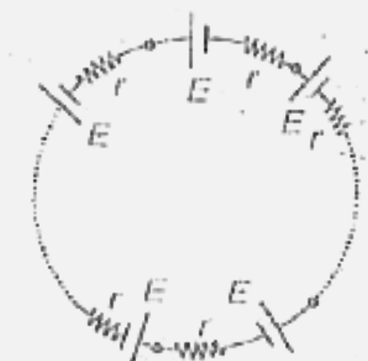 A group of n identical cells each of EMF E and internal resistance r are joined in series to form a loop as shown . The terminal voltage across each cell is
