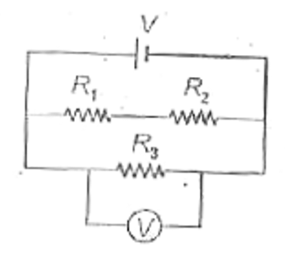 In the circuit  shown R(1)  is increased. What  happens to the  reading  fo the voltmeter (ideal) ?
