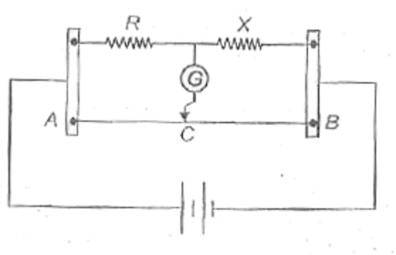 In the meter  bridge shown , the  resistance X  has  a negative  temperature  coefficient  of resistance   Negiecting  the variaiton  in other  resistors, when  current  is passed  for some  time  , in the circuit balance  point  should  shift  towards .