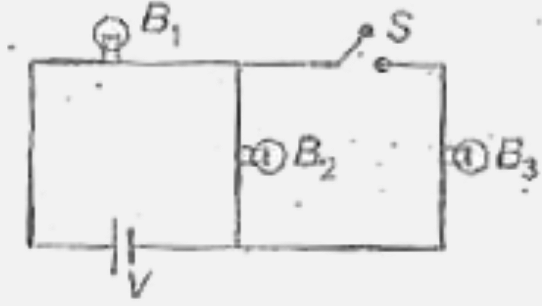 Three identical  bulbs B(1),B(2) and B(3) are connected to the mains as shown in figure. If B(3) is disconnected  for the  from the circuit by opening  switch  S, then  incandescence  of bulb B(1) will . ,