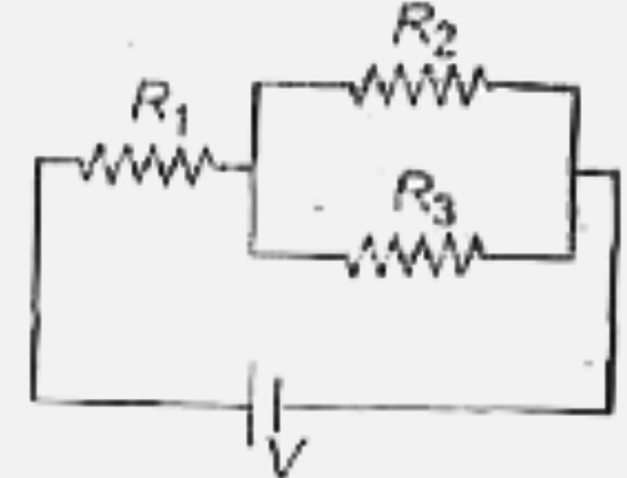 Three identical resistors  R(1) = R(2) = R(3)  are connected  as shown  to a battery  of constant e.m.f . The power  dissipated  is