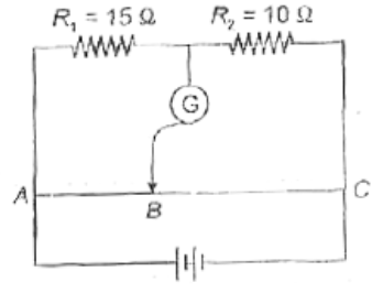 In the  meter  bridge  circuit  shown  in figure . Find  the length  AB for null  deflection  in galvaometer .