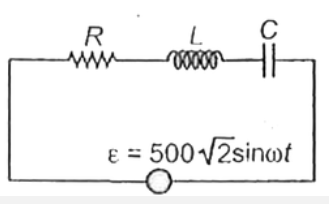 In a series RLC circuit the r.m.s. voltage across the resistor and the inductor are respectively 400 V and 700 V. If the equation for the applied <be> Voltage is epsilon = 500 sqrt(2) sin omegat. then the peak voltage across the capacitor is