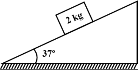 A block of mass 2 kg rests on an inclined plane of inclination angle 37^(@) , then calculate the force of friction acting on the block [ take  g = 10 m//s^(2))