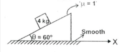In the given figure the co- efficient of friction between the block and the incline plane is '1'. The acceleration with which the system should be accelerated so that the friction between the block and the wedge  becomes zero ( g =  10 m//s^(2)) is