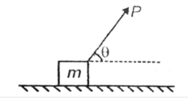 A force P acts on a smooth block of mass m placed on a horizontal floor at an angle theta with with horizontal on the block