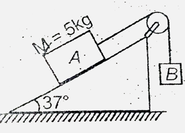 Two blocks A and B are connected by a string as shown as shown in the figure . Friction coefficient of the inclined plane is 0.5 . The mass of the block A is 5 kg. If minimum and maximum values of mass of the block B for which the block A remains in equilibrium are m(1) and  m(2)  then find the value of (m(2) - m(1)) [in kg]