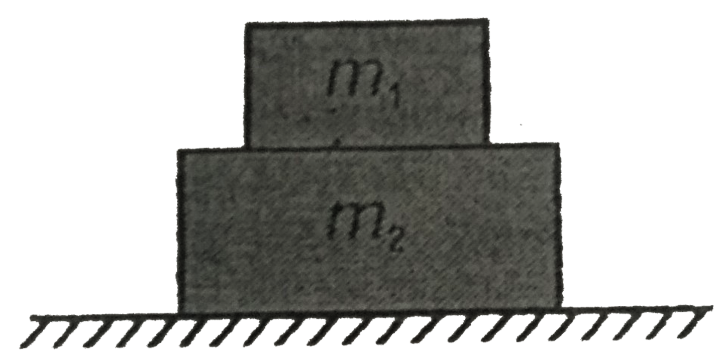 A two block system is shown in figure . We shall draw complete free body diagram and find normal reaction between m(1) and m(2) and between m(2) and ground .