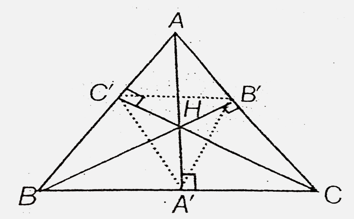 Consider a triangle ABC, and that AA', BB', CC' be the perpendicular form A, B and C upon the sides opposite to them. These three perpendicualrs meets in H, called the orthocenter of the triangle.The triangle A'B'C' formed by the feet of the perpendicular is called the pedal triangle of ABC. (Assume angleA, B, C ne 90^(@))       Suppose a triangle ABC has its sides 13, 14 and 15 cm. Then the circumradius of the pedal triangles is (in cm)