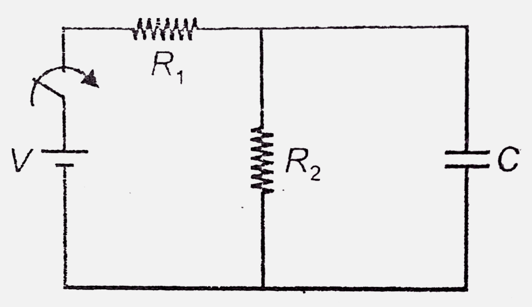 Consider the circuit shown. Switch is closed at t=0. Find the current through the battery as a function of time. Initially capacitor was uncharged.