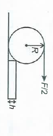 A cylinder of mass M and radius R is to be raised on a horizontal step of height h=R/3. Cylinder is pulled by a rope as shown in figure.  Assuming no slipping,  the minimum value of force F to raise the cylinder is
