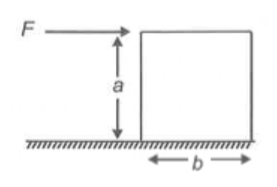 force F is applied at the topmost point of block of mass M. The force required to topple the block before sliding is (µ = coefficient of friction)