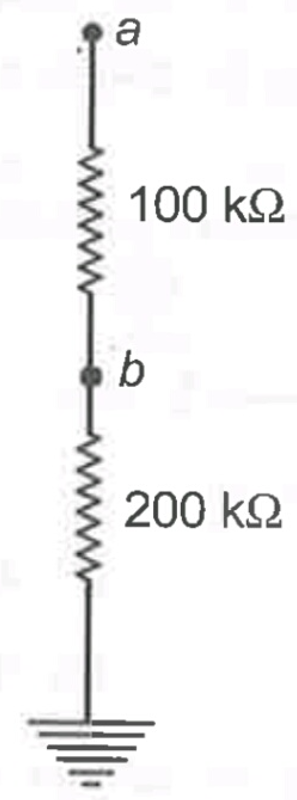 Point a in the figure shown is maintained at potential of 300 V. The reading of a voltmeter of a resistance 3 × 10^4 Omega, when connected between point b and ground is
