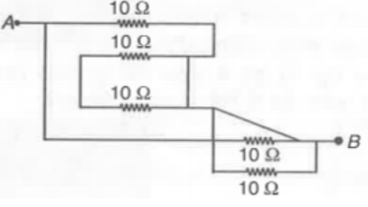 The equivalent resistance between points A and B in the circuit shown in figure is