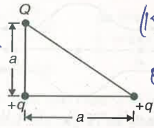 Three charges +q , +q, and Q are placed at the comers of a right angled isosceles triangle as shown in the figure. If the net potential energy of the system is zero then value of Q is