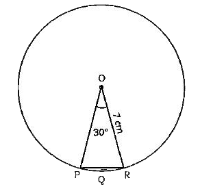 What is the area of the segment PQR, in the given figure, if the radius of the circle is 7 cm?  (use pi = (22)/(7))