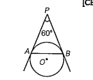 In the figure, AP and BP are tangents to a circle with centre O, such that AP = 5 cm and angle APB = 60^@. Find the length of chord AB.