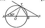 In the figure AOB is the diameter of a circle with centre O. The tangent at a point T on the circle, meets AB produced at P. if angle BAT = 30^@, find angle TPA.