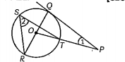 In the given figure, PQ is a tangent from an external point P and QOR is a diameter. If angle POR = 130^@ and S is a point on the circle, find angle 1 + angle 2.