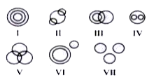 निम्नलिखित प्रत्येक प्रश्न में वस्तुओं के तीन समूह दिए गए हैं जिनका सात डायग्राम ( I से VII) में से किसी एक के साथ तदनुरूप परस्पर सम्बन्ध है। प्रत्येक प्रश्न के अंत में दिए गए विकल्पों में से सही उत्तर का चयन कीजिए।      एशिया, पाकिस्तान, आस्ट्रेलिया