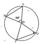 चित्र में, O वृत्त का केन्द्र है। AB = PQ