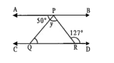 आकृति में यदि AB || CD, angleAPQ = 50^(@) तथा  anglePRD = 127^(@) तो yका मान होगा :