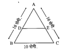 नीचे दी गई आकृति में DeltaABC एक समद्विबाहु Delta है बिंदु D तथा E क्रमश: AB  तथा AC  के मध्य बिंदु हो , तो DeltaADE  का परिमाप ज्ञात कीजिए :