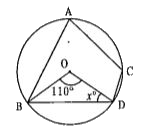 चित्र में बिन्दु O वृत्त का केन्द्र हो तो x का मान होगा : -