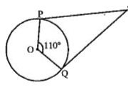 चित्र में, यदि TP और TQ केन्द्र 0 से एक तृत्त पर दो स्पर्श रेखाएँ हैं तथा anglePOQ = 110^(@) , तो anglePTQ     बराबर है