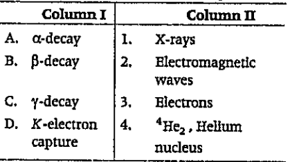 Match the following columns with the type of decay and their products.