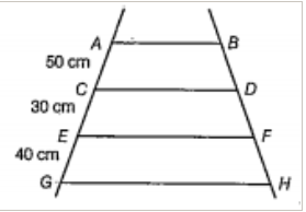 In the given figure AB||CD||EF||GH and BH=100 cm. Find the value of DF.