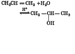 Alkenes react with water in the presence of acid as catalyst to from alcohols.    The reaction takes place in accordance with