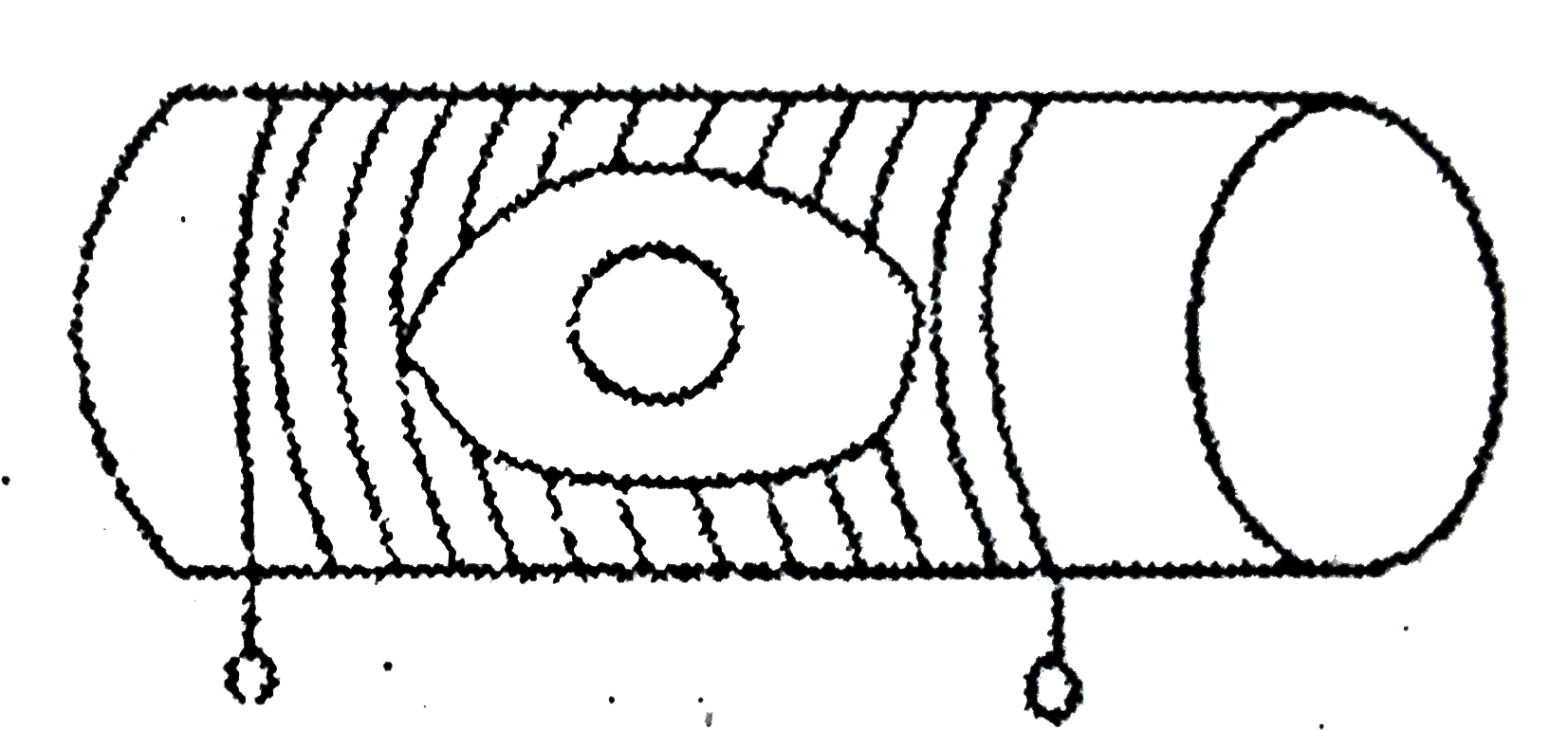 A circular coil with a cross-sectional area of 4cm^(2) has 10 turns. It is placed at the center of a long solenoid that has 15 turns/cm and a cross sectional area of 10cm^(2), shown in the figure. The axis of the coil conicides with the axis of the solenoid. What is their mutual inductance?