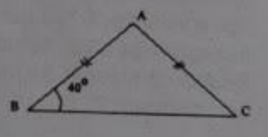 In the adjoining figure , ABC is a triangle with AB=AC and  angle B = 40^(@) . Find the value of other two angles of the triangle.