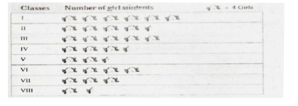 The number of girl students in each class of a co-educational middle school is depicted by the pictograph:      Observe this pictograph and answer the following questions:   Which class has the maximum number of girl students?